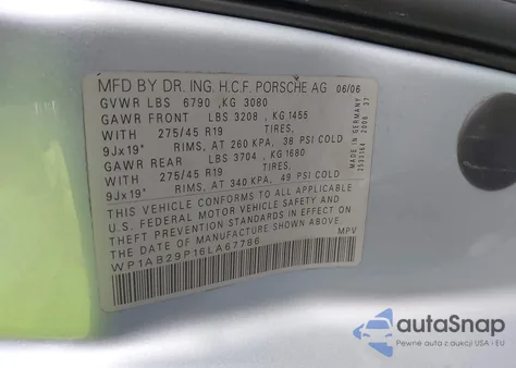 2006 Porsche Cayenne S/S Titanium Edition from USA, damaged, VIN WP1AB29P16LA67786